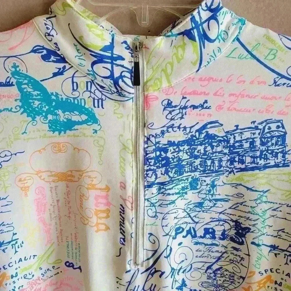 Anthony's Resort Wear M Paris Print Vibrant Colors Jacket 3/4 Zip Long SLEEVE - Picture 4 of 14